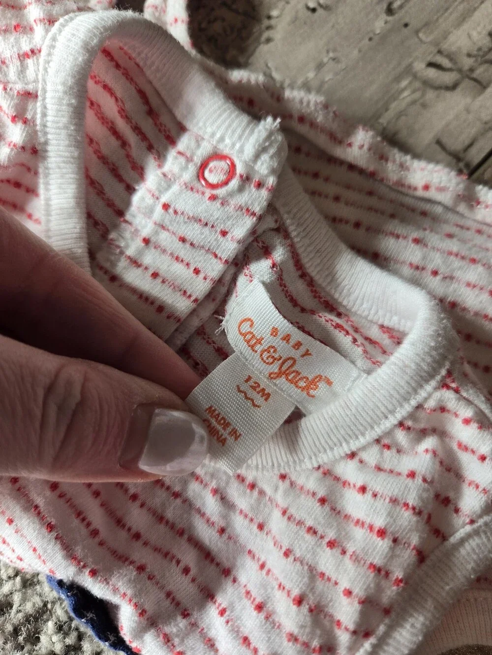 Baby Girl Red‑Striped Top & Navy Shorts Set – Size 12m / 6–12m
